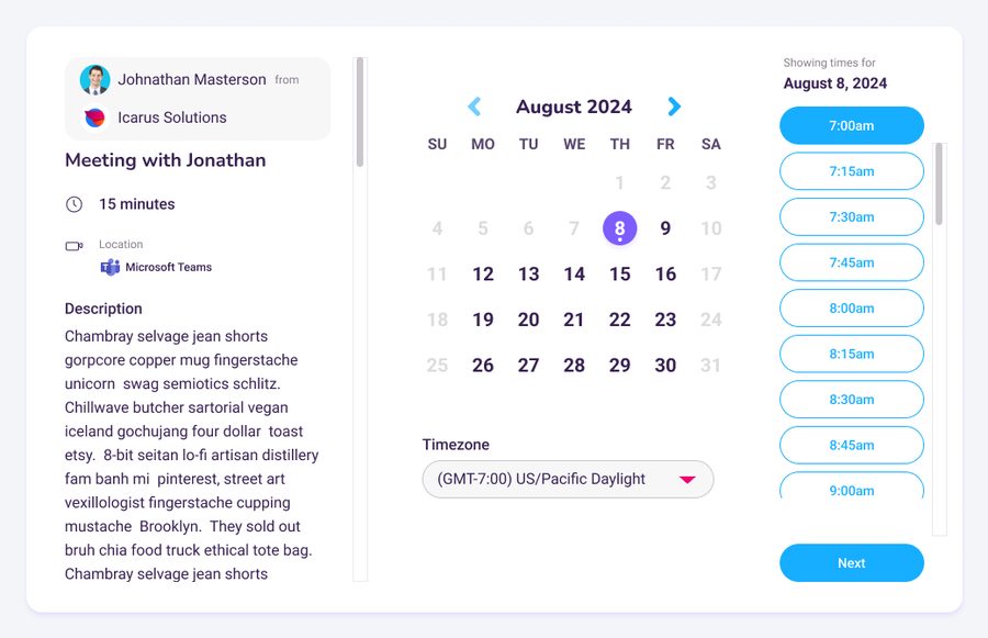 Booking link page