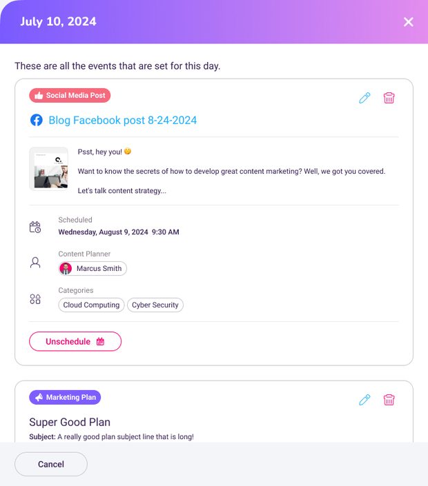 Day overview modal