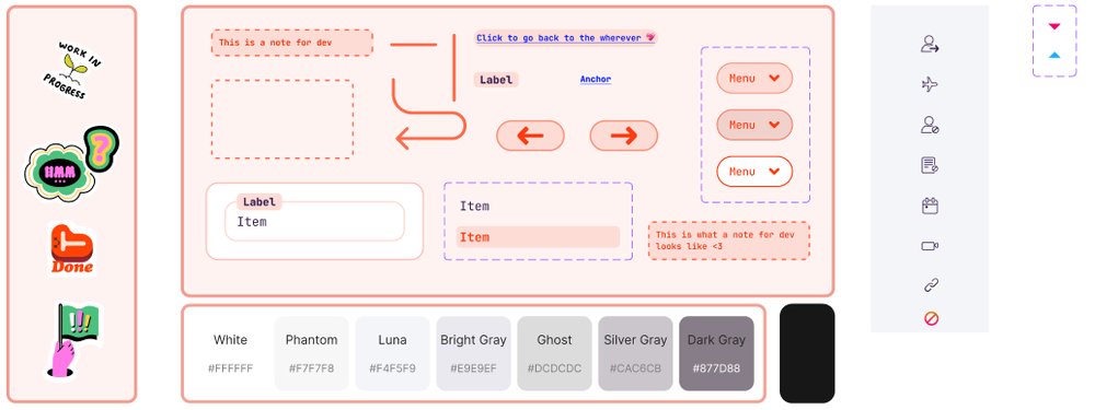 Dev handoff kit: notes, stickers, color cheatsheet